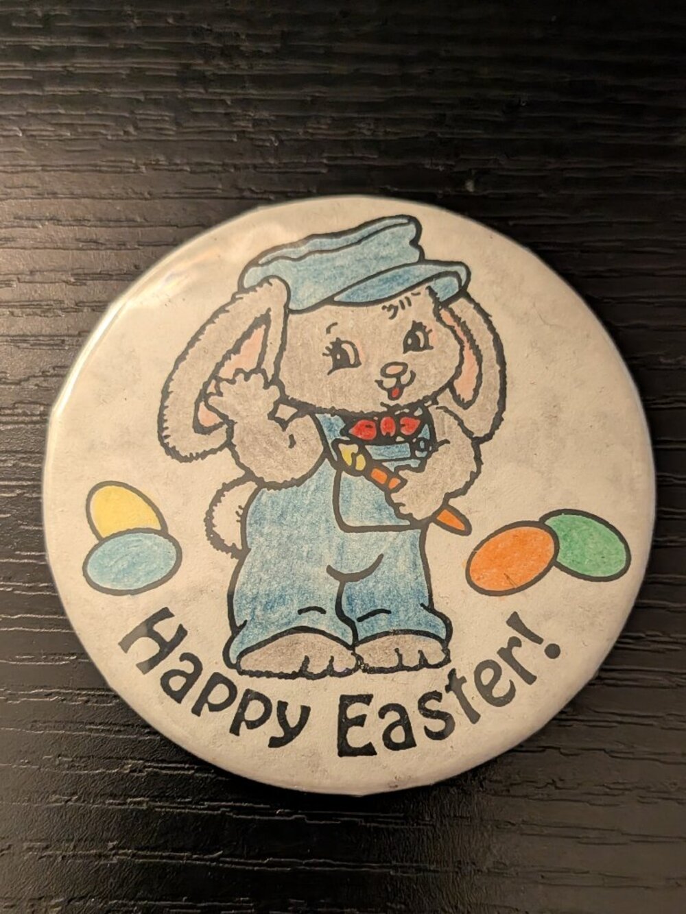 Vintage Happy Easter Bunny Pinback Button Holiday Pin